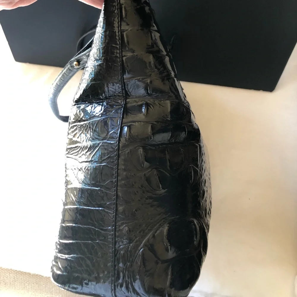 Black Brahmin Croc Embossed Satchel in EUC 14”W x 10” H x 4” D. Handle drop 10” - Picture 6 of 10